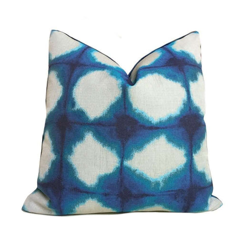 Modern Blue Green Ikat Ombre Squares Upholstery Pillow Cover, Fits 12x20 12x24 14x20 16x26 16" 18" 20" 22" 24" Cushions