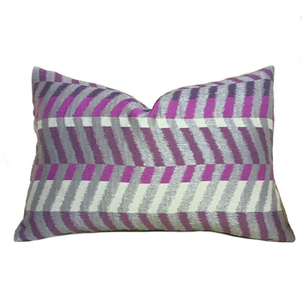 Modern Geometric Gray Purple Colorblock Chevron Zig Zag Pillow Cushion Zipper Cover