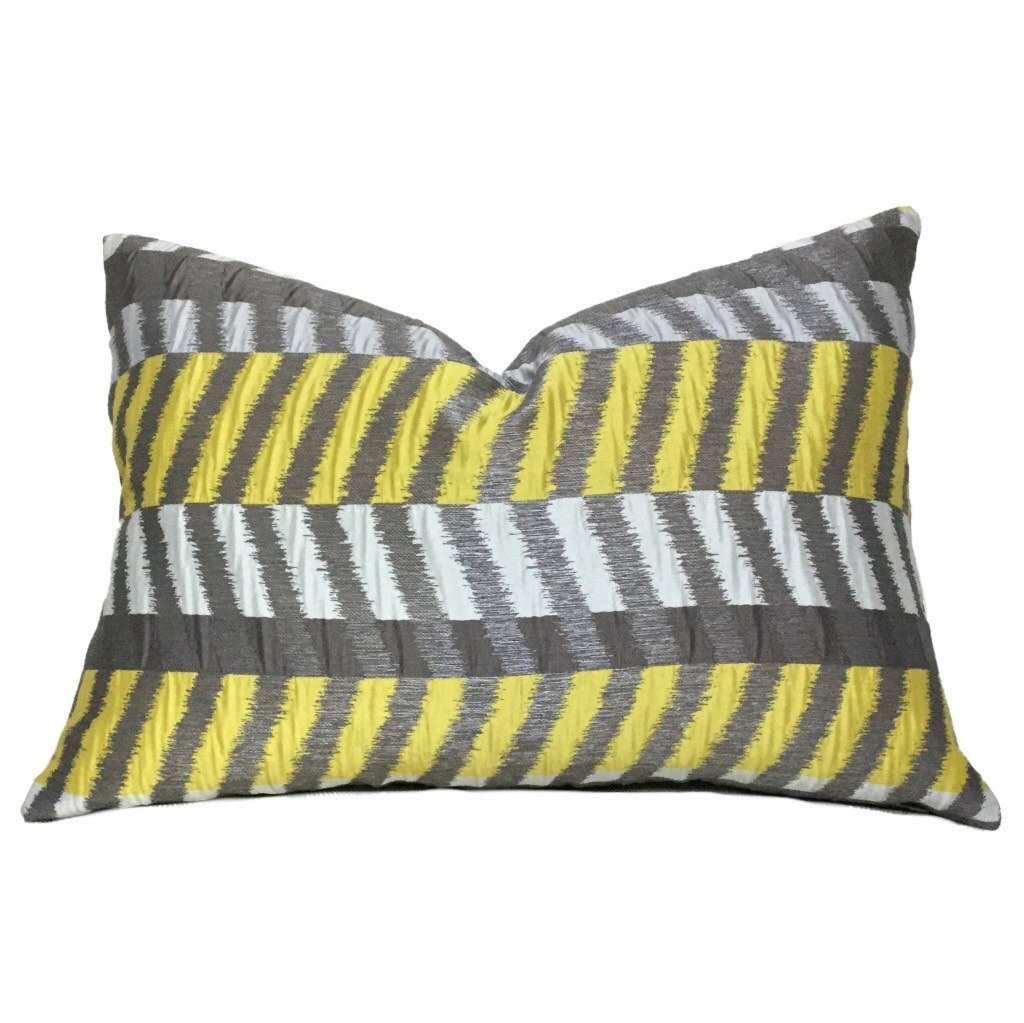 Modern Geometric Gray Yellow Colorblock Chevron Zig Zag Pillow Cushion Zipper Cover