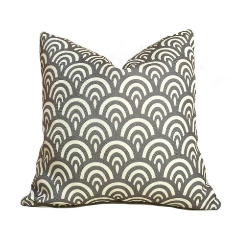Modern Gray Ivory Cream Scallop Geometric Pattern Pillow Cover
