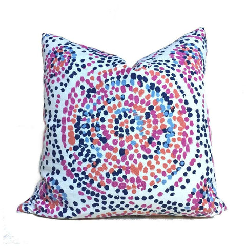 Duralee Glimpse Berry Modern Designer Pointillist Mosaic Medallion Blue Pink Orange White Pillow Cover by Aloriam