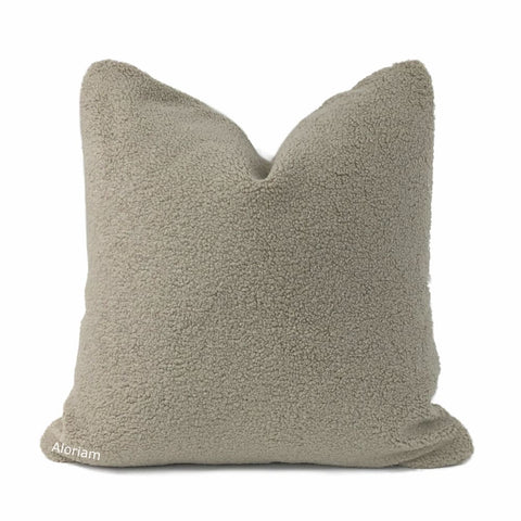Mushroom Taupe Sherpa Faux Sheepskin Boucle Pillow Cover - Aloriam