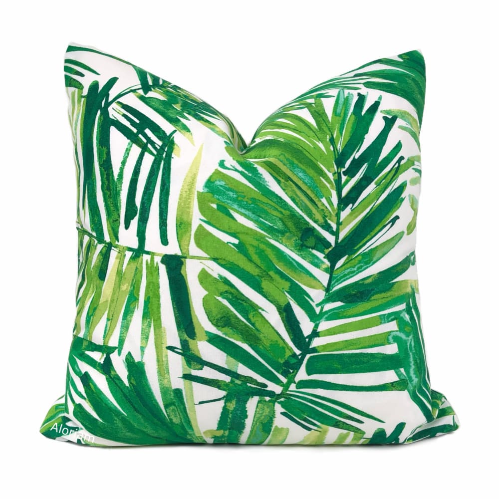 Nassau Green White Tropical Leaf Print Indoor Outdoor Pillow Cover - Aloriam