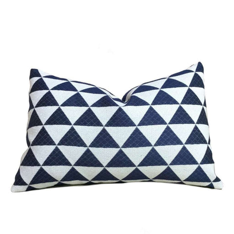 Navy Blue Off-White Stacked Triangles Geometric Pillow Cover, Fits Lumbar 16" 18" 20" 22" 24" Cushion Inserts