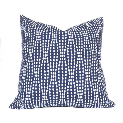Navy Blue White Abstract Pearl Strands Pillow Cover, Fits 18x18 Cushion Inserts