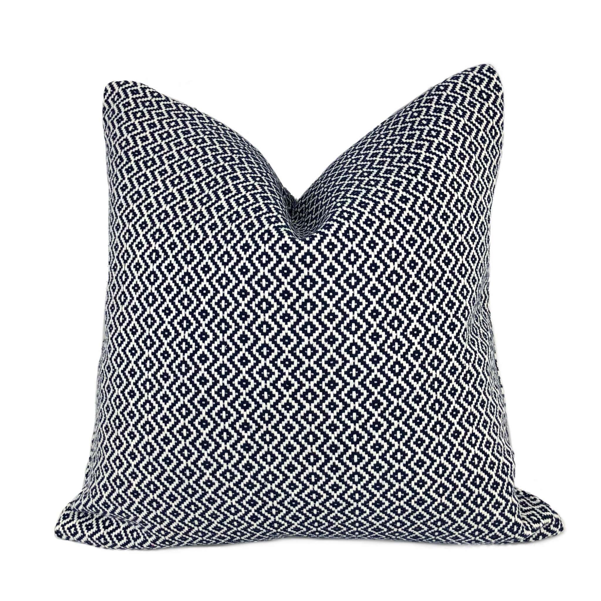 Navy Blue White Basketweave Diamonds Pillow Cover Cushion Pillow Case Euro Sham 16x16 18x18 20x20 22x22 24x24 26x26 28x28 Lumbar Pillow 12x18 12x20 12x24 14x20 16x26 by Aloriam