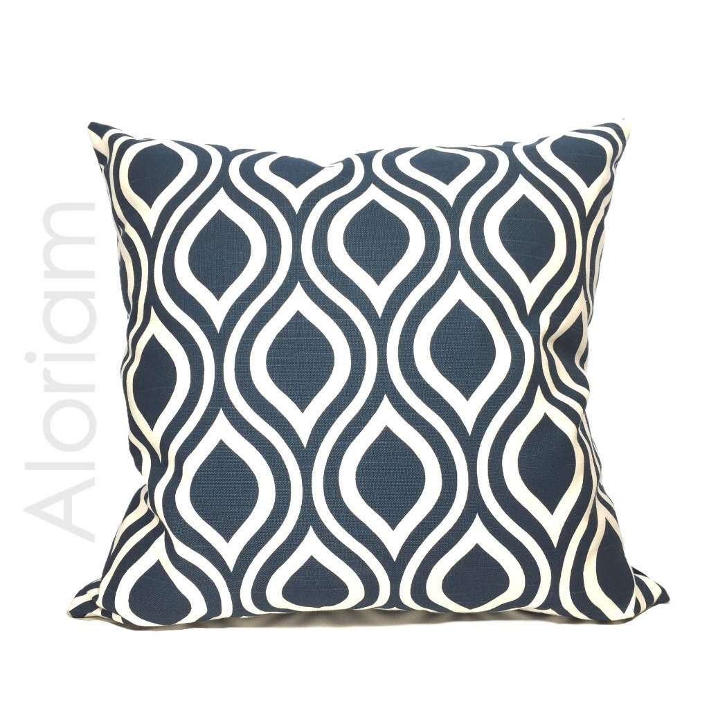 Navy Blue White Ogee Geometric Modern Throw Pillow Cushion Cover