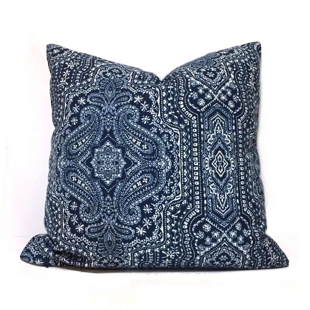 Navy Blue Paisley Pillow Cover