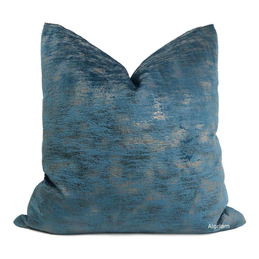 Nimbus Metallic Patina Ocean Blue Velveteen Pillow Cover - Aloriam