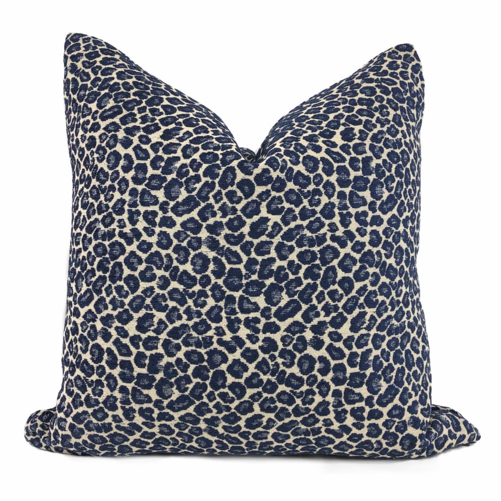 Niobe Navy Blue Leopard Spots Chenille Pillow Cover - Aloriam