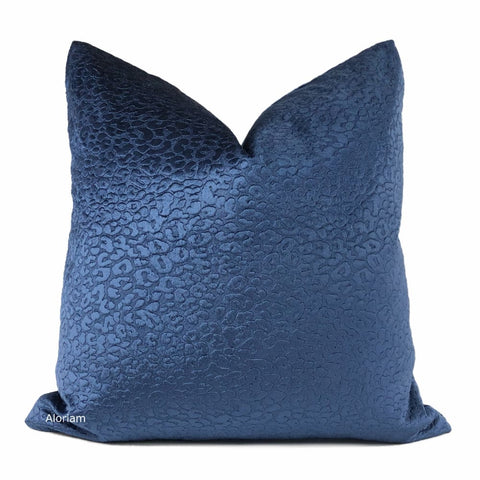 Nyssa Sapphire Blue Leopard Embossed Velvet Pillow Cover - Aloriam