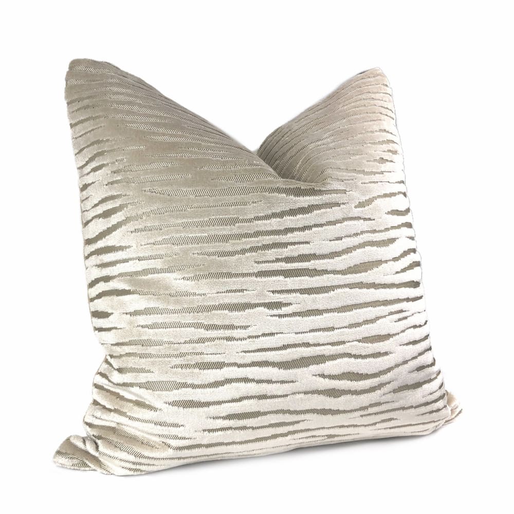 Odette Champagne Beige Cut Velvet Stripe Pillow Cover - Aloriam
