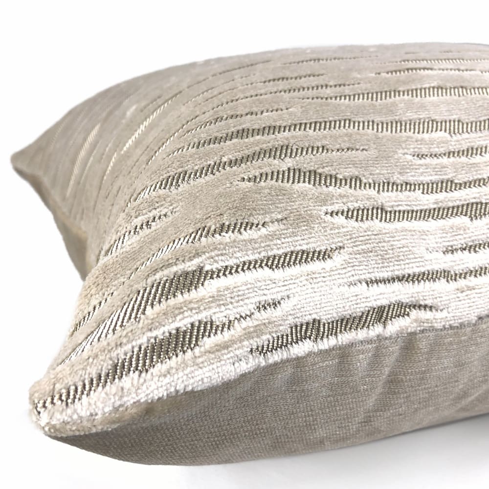 Odette Champagne Beige Cut Velvet Stripe Pillow Cover - Aloriam