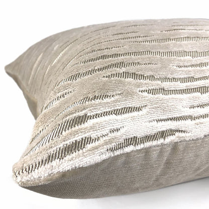 Odette Champagne Beige Cut Velvet Stripe Pillow Cover - Aloriam