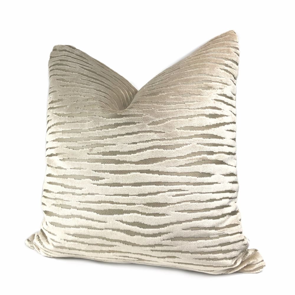 Odette Champagne Beige Cut Velvet Stripe Pillow Cover - Aloriam