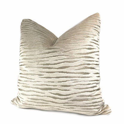 Odette Champagne Beige Cut Velvet Stripe Pillow Cover - Aloriam
