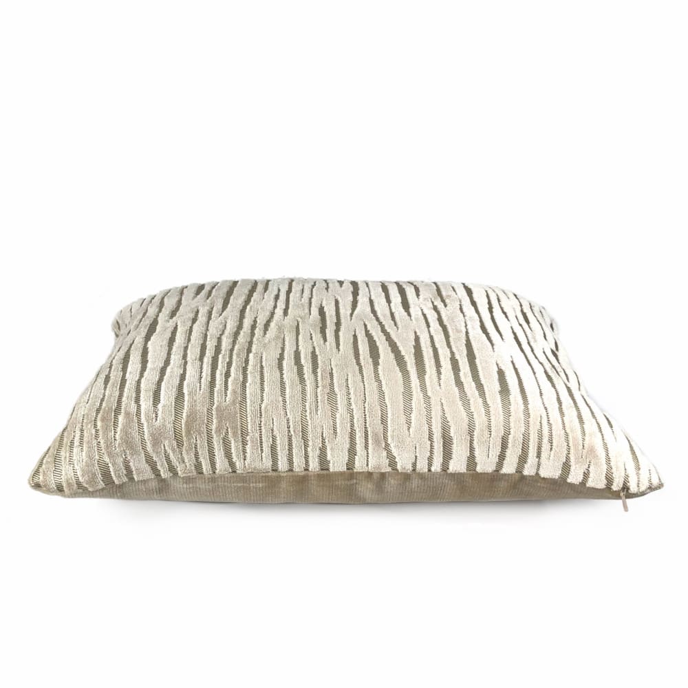 Odette Champagne Beige Cut Velvet Stripe Pillow Cover - Aloriam