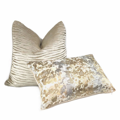 Odette Champagne Beige Cut Velvet Stripe Pillow Cover - Aloriam