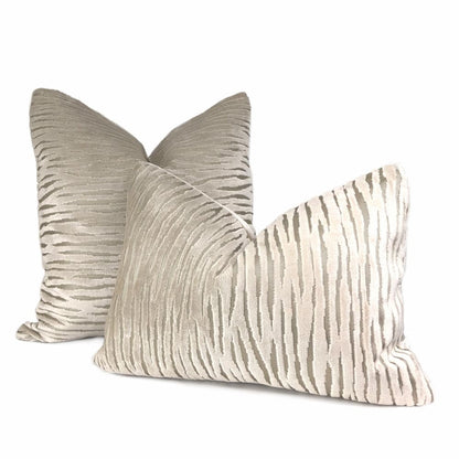 Odette Champagne Beige Cut Velvet Stripe Pillow Cover - Aloriam