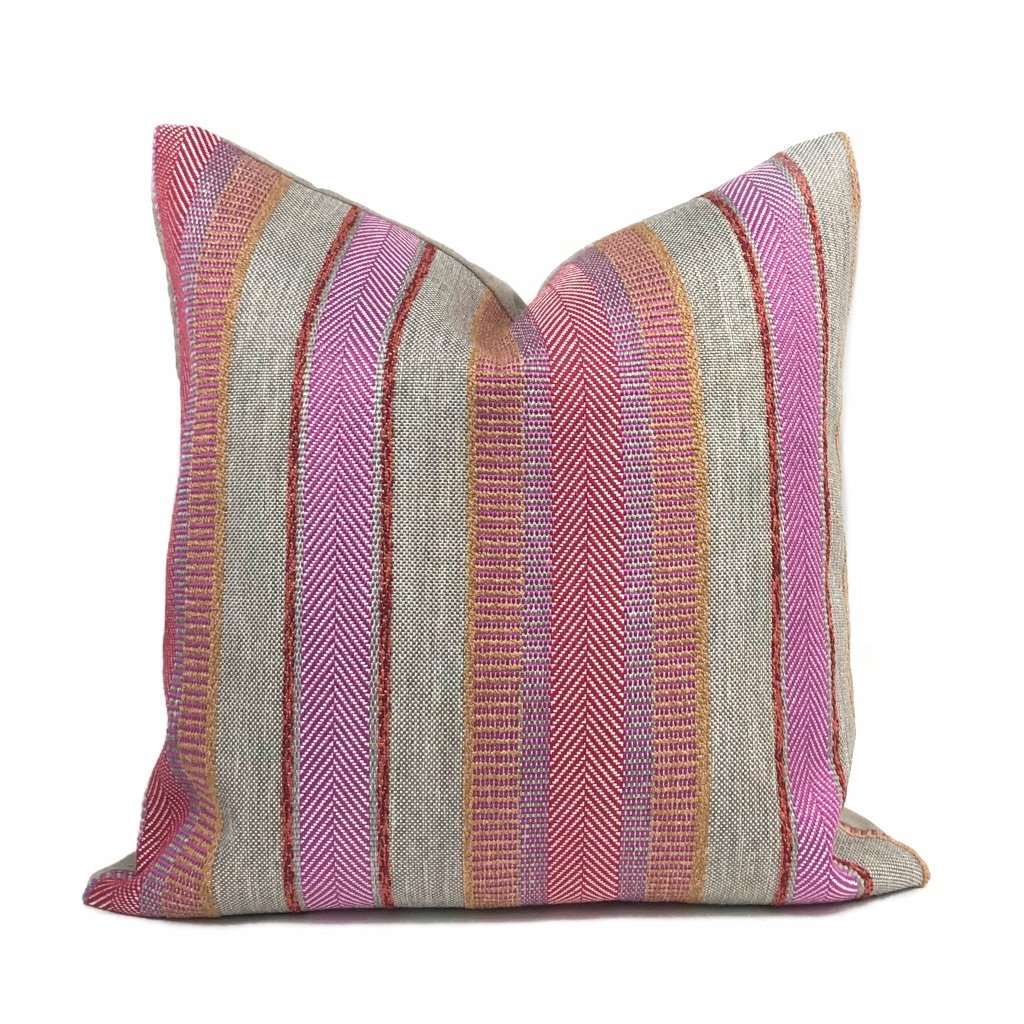 Ogilvie Pink & Tan Textured Stripe Pillow Cover Cushion Pillow Case Euro Sham 16x16 18x18 20x20 22x22 24x24 26x26 28x28 Lumbar Pillow 12x18 12x20 12x24 14x20 16x26 by Aloriam