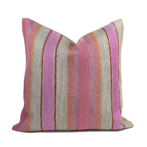 Ogilvie Pink & Tan Textured Stripe Pillow Cover Cushion Pillow Case Euro Sham 16x16 18x18 20x20 22x22 24x24 26x26 28x28 Lumbar Pillow 12x18 12x20 12x24 14x20 16x26 by Aloriam