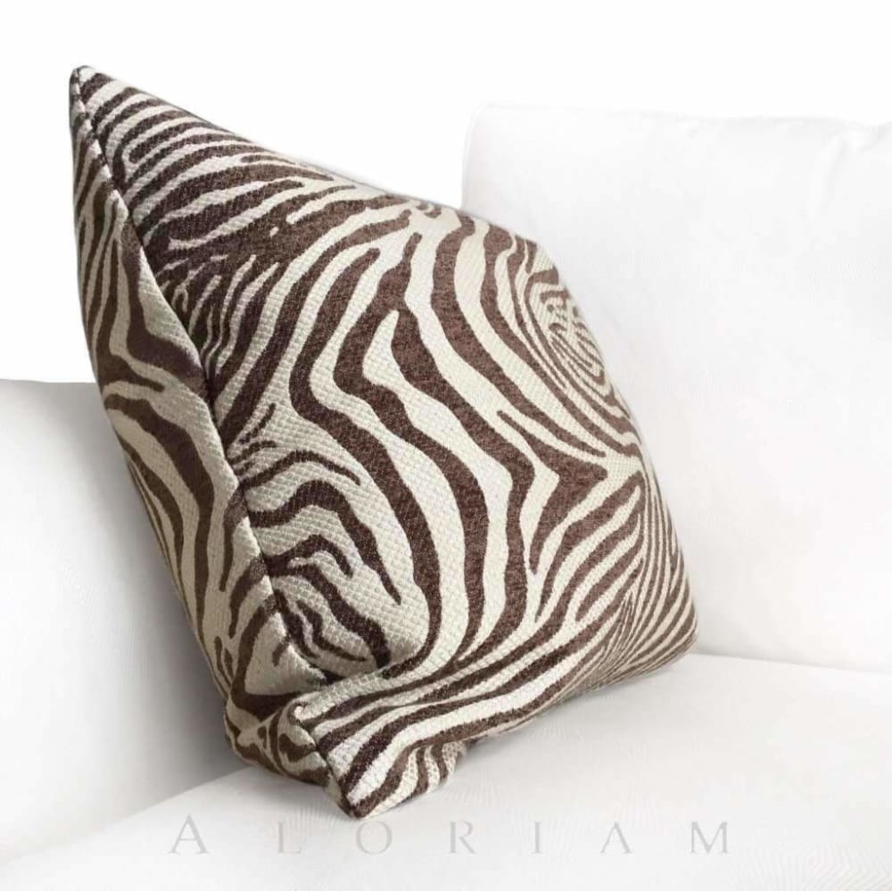 Okapi Brown Beige Small Zebra Animal Stripe Chenille Pillow Cover