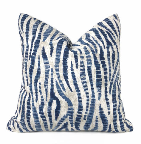 Omar Blue Ecru Animal Stripe Pillow Cover - Aloriam