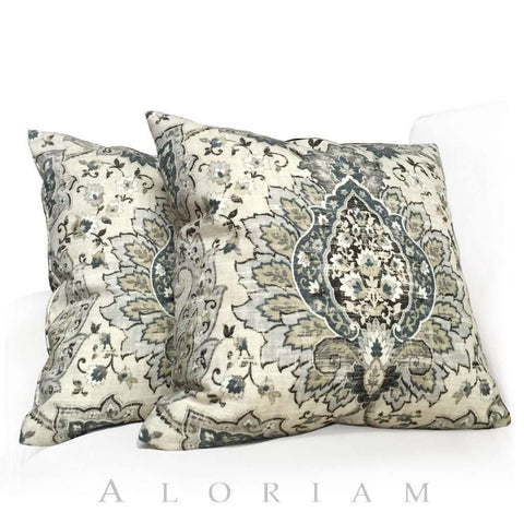 Oriental Floral Linen Blend Pillow Cushion Cover