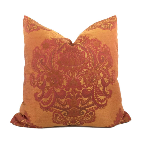 Oriental Paisley Damask Jacquard Medallion Orange Red Gold Pillow Cushion Cover Cushion Pillow Case Euro Sham 16x16 18x18 20x20 22x22 24x24 26x26 28x28 Lumbar Pillow 12x18 12x20 12x24 14x20 16x26 by Aloriam