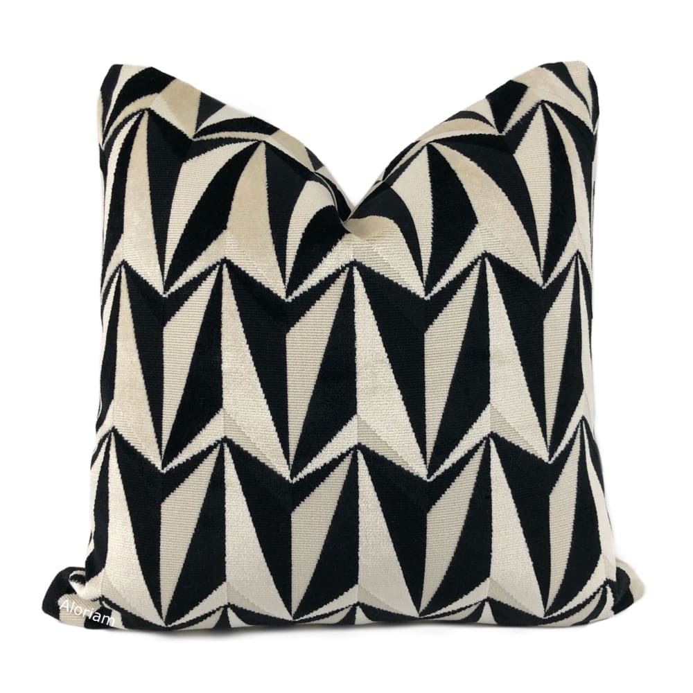 Origami Rockets Black Cream Geometric Velvet Pillow Cover - Aloriam
