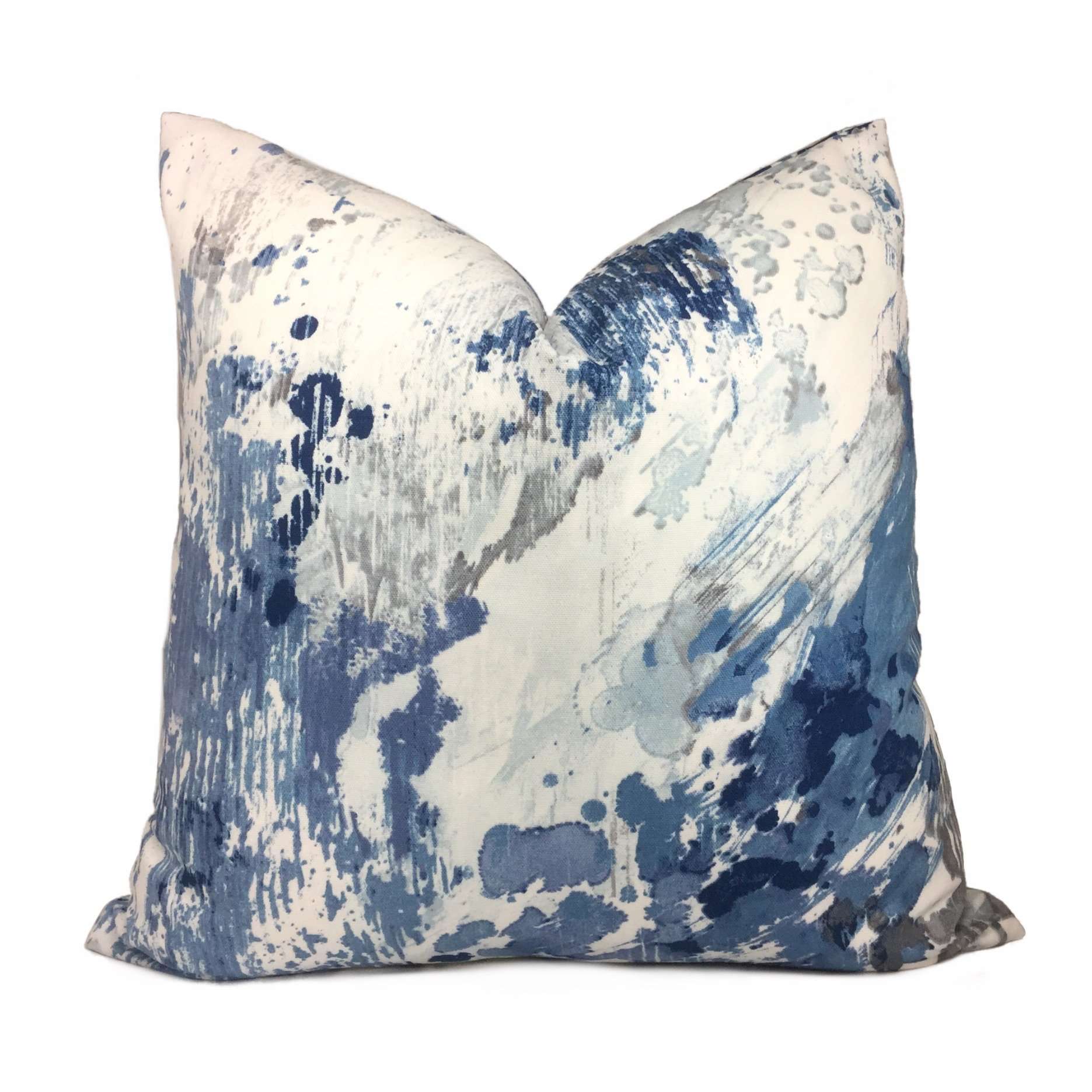 Blue Gray White Modern Art Cotton Print Pillow Cover