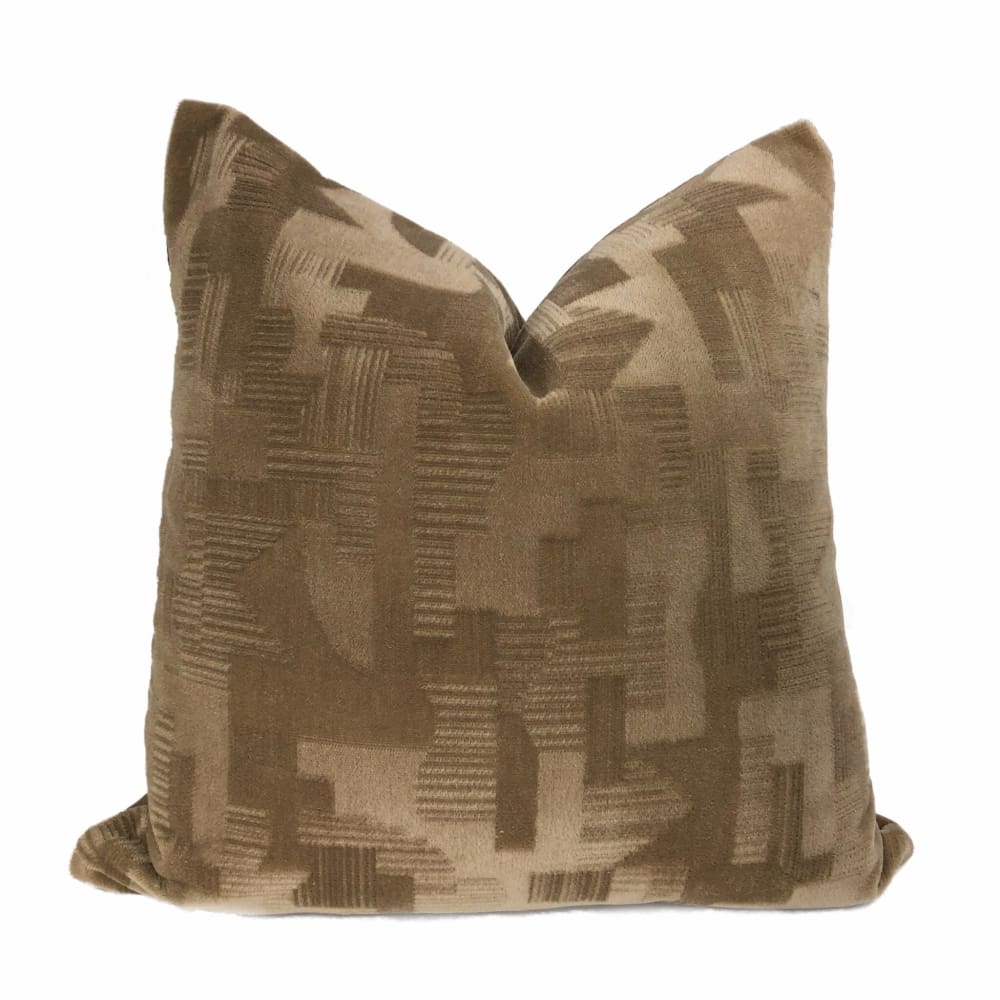 Oslow Mid-Century Modern Brown Mohair Velvet Pillow Cover (Brunschwig & Fils Fabric) - Aloriam