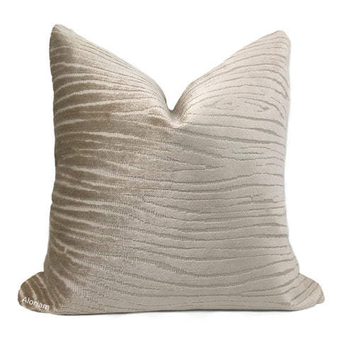 Ovid Light Sandy Brown Wave Stripe Cut Velvet Pillow Cover - Aloriam