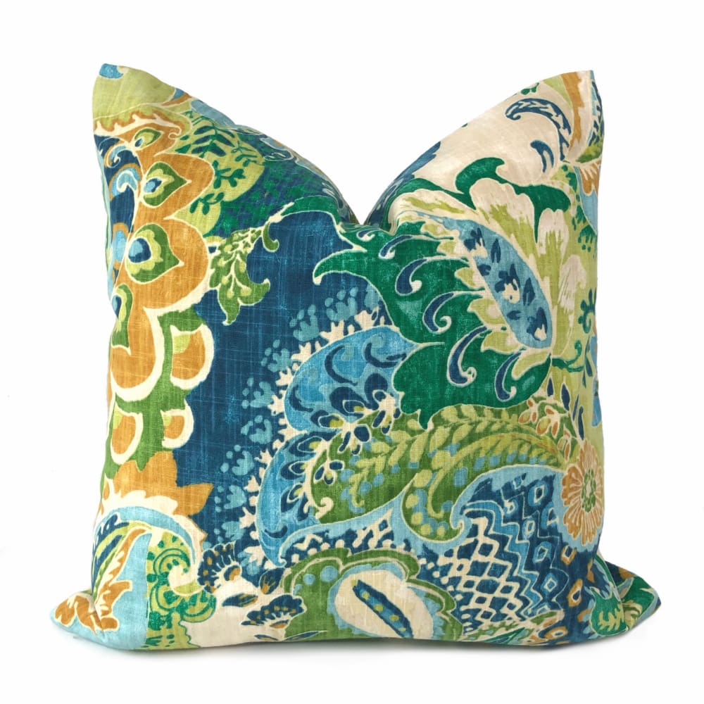 Persephone Blue Green Orange Multicolor Floral Print Pillow Cover - Aloriam