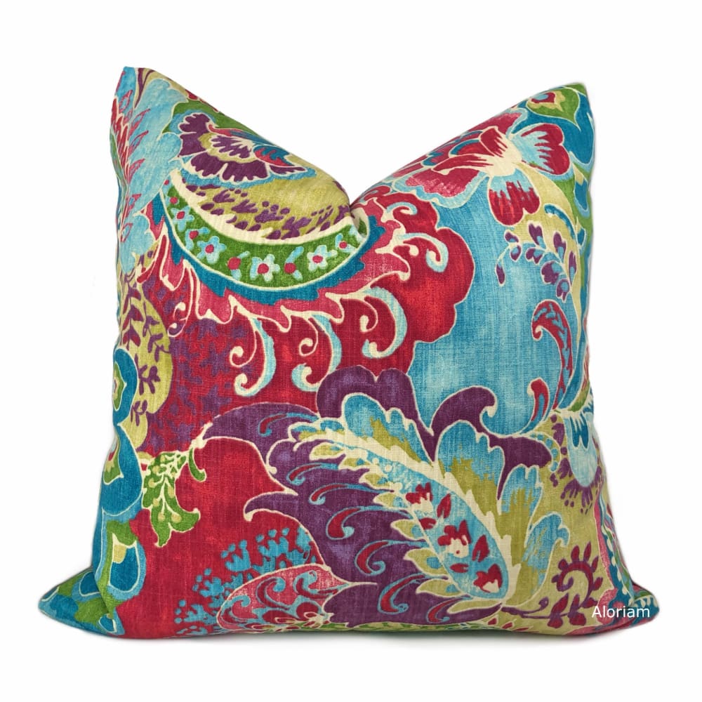 Persephone Red Green Blue Purple Multicolor Floral Print Pillow Cover - Aloriam
