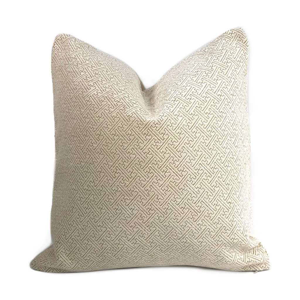 Petra Cream Geometric Greek Key Chenille Texture Pillow Cover Cushion Pillow Case Euro Sham 16x16 18x18 20x20 22x22 24x24 26x26 28x28 Lumbar Pillow 12x18 12x20 12x24 14x20 16x26 by Aloriam