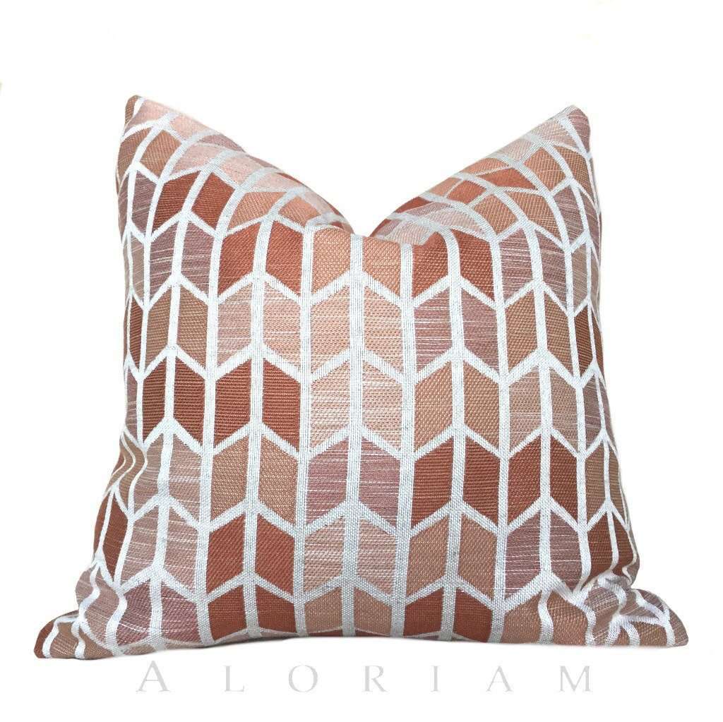 Pink Copper Rust Chevron Herringbone Geometric Pattern Pillow Cushion Cover