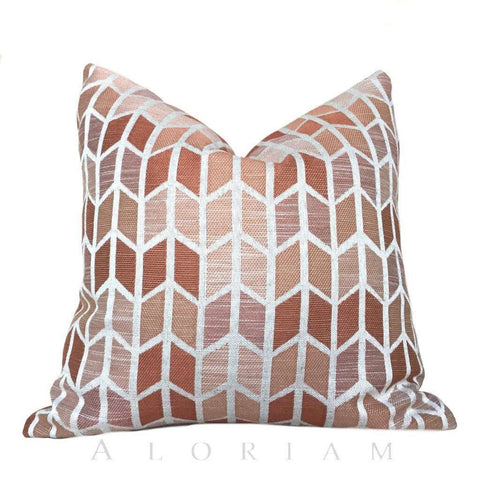 Pink Copper Rust Chevron Herringbone Geometric Pattern Pillow Cushion Cover