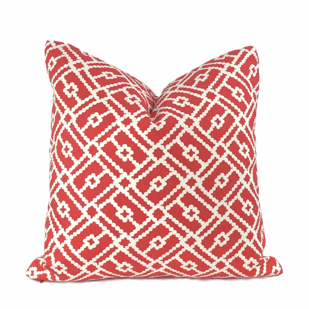 Pippa Red White Geometric Lattice Print Pillow Cover - Aloriam