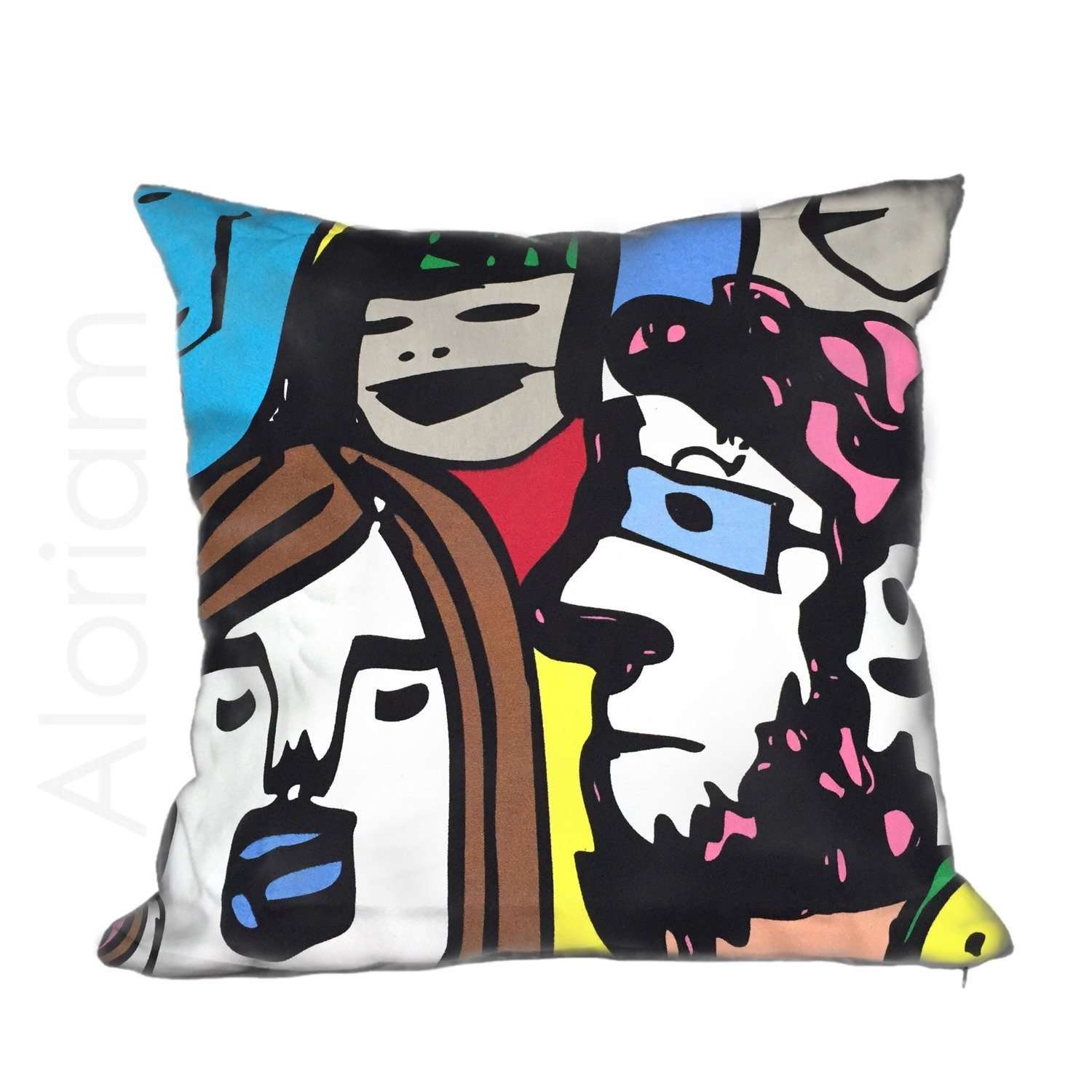 Pop Art Faces Bright Multicolor Cotton Pillow Cushion Cover