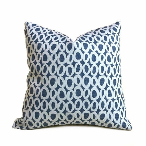 Chambray Denim Blue Abstact "O" Geometric Dots Linen Pillow Cover, Fits Lumbar 16" 18" 20" 22" 24" Cushion Inserts