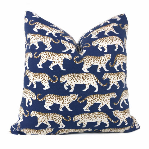 Prowling Leopards Navy Blue Indoor Outdoor Pillow Cover - Aloriam