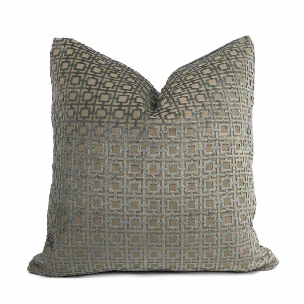 Quattro Storm Gray Geometric Square Lattice Cut Velvet Pillow Cover Cushion Pillow Case Euro Sham 16x16 18x18 20x20 22x22 24x24 26x26 28x28 Lumbar Pillow 12x18 12x20 12x24 14x20 16x26 by Aloriam