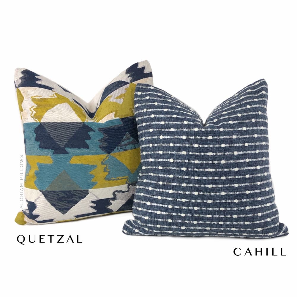 Quetzal Mustard Teal Navy White Southwest Pillow Cover – Aloriam