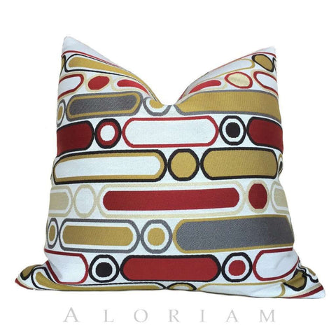 Retro Mod Ovals Geometric Red Yellow Gray Pillow Cushion Cover