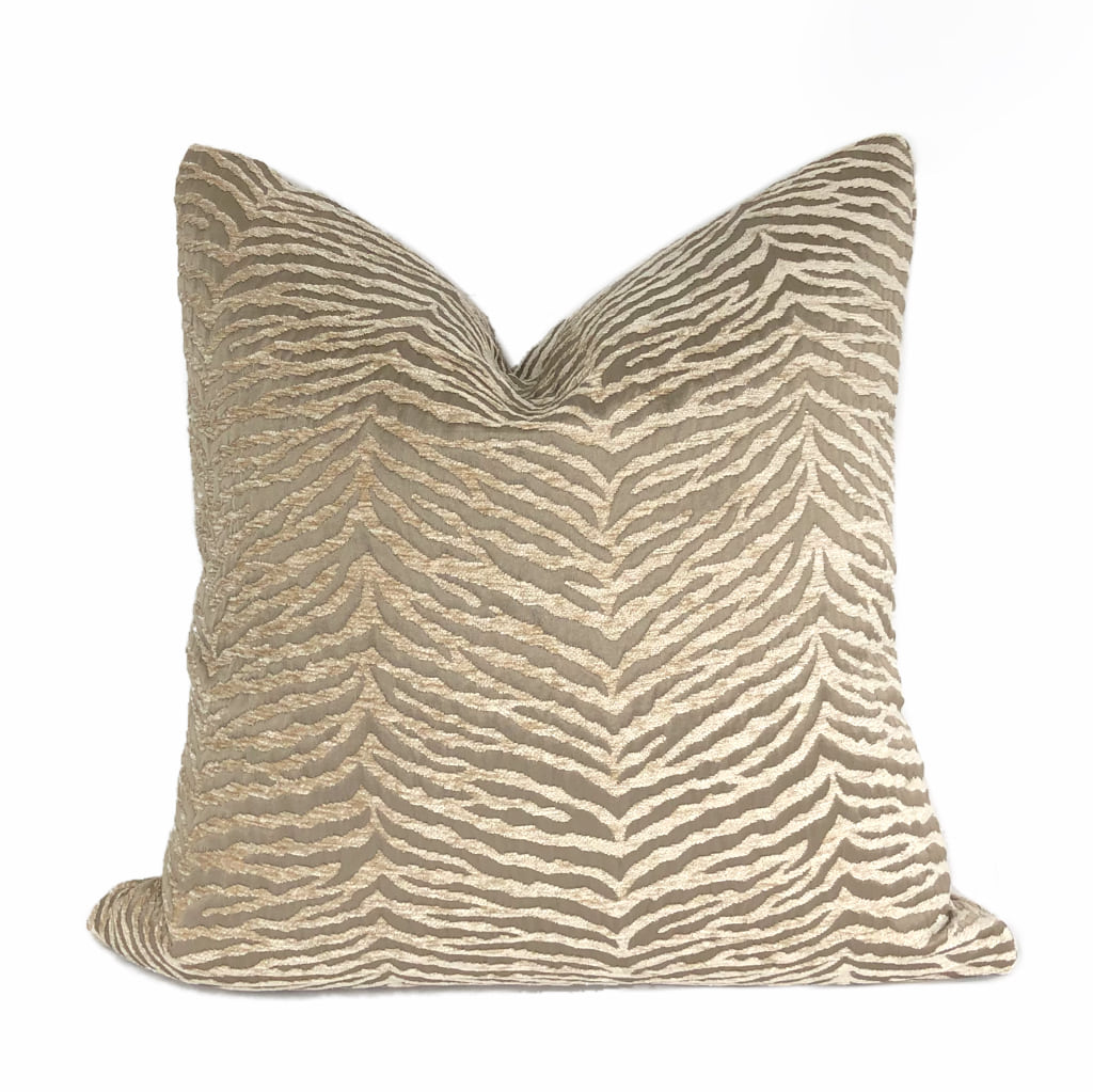 Rhea Two Tone Cafe au Lait Animal Stripe Chenille Pillow Cover