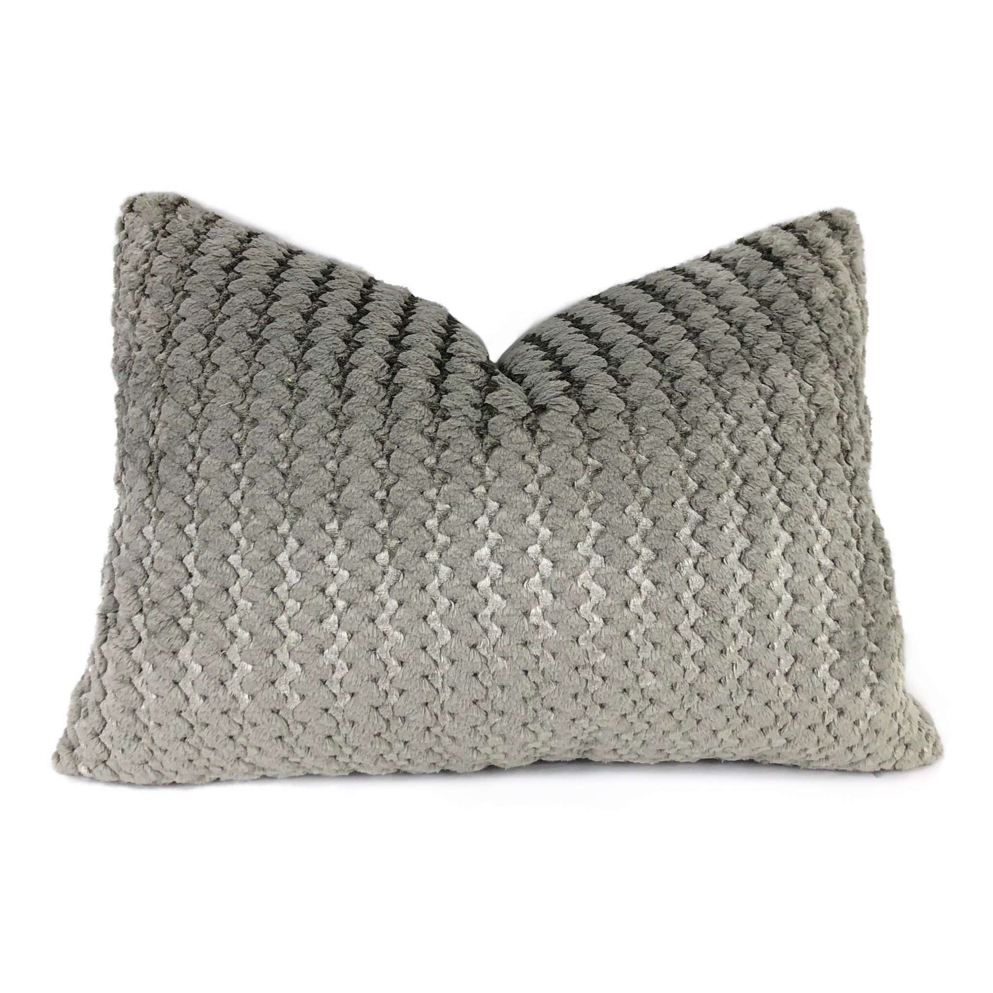 Gray & Metallic Silver Two Tone Squiggle Stripe Velvet Pillow Cover Pillow Sham