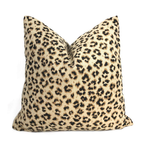 Riva Tan Beige & Dark Brown Leopard Print Linen Pillow Cover