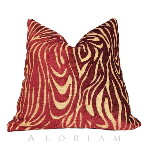 Robert Allen Abstract Faux Bois Tiger Stripe Rust Red Camel Beige Pillow Cushion Cover