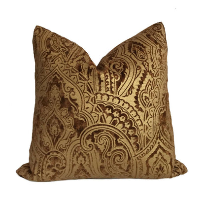 Robert Allen Beacon Hill Gilt Paisley Gold Brown Italian Velvet Pillow Cover Cushion Pillow Case Euro Sham 16x16 18x18 20x20 22x22 24x24 26x26 28x28 Lumbar Pillow 12x18 12x20 12x24 14x20 16x26 by Aloriam